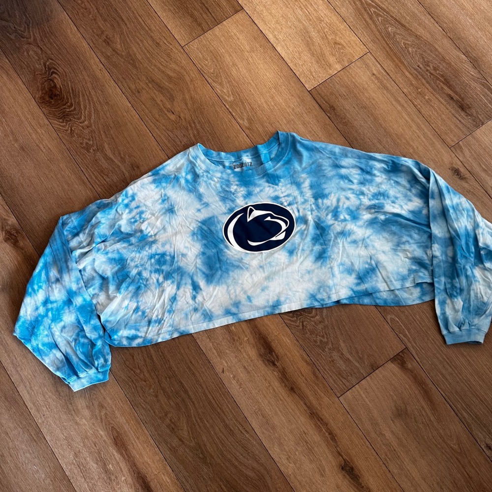 ZooZatz Penn State Nittany Lions Tie Dye Cropped Long Sleeve Tee Blue White Med